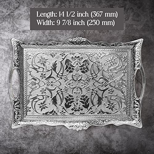 CRYSTALIA Fancy Coffee Tea Beverage Serving Tray Rectangular (Bright Silver)