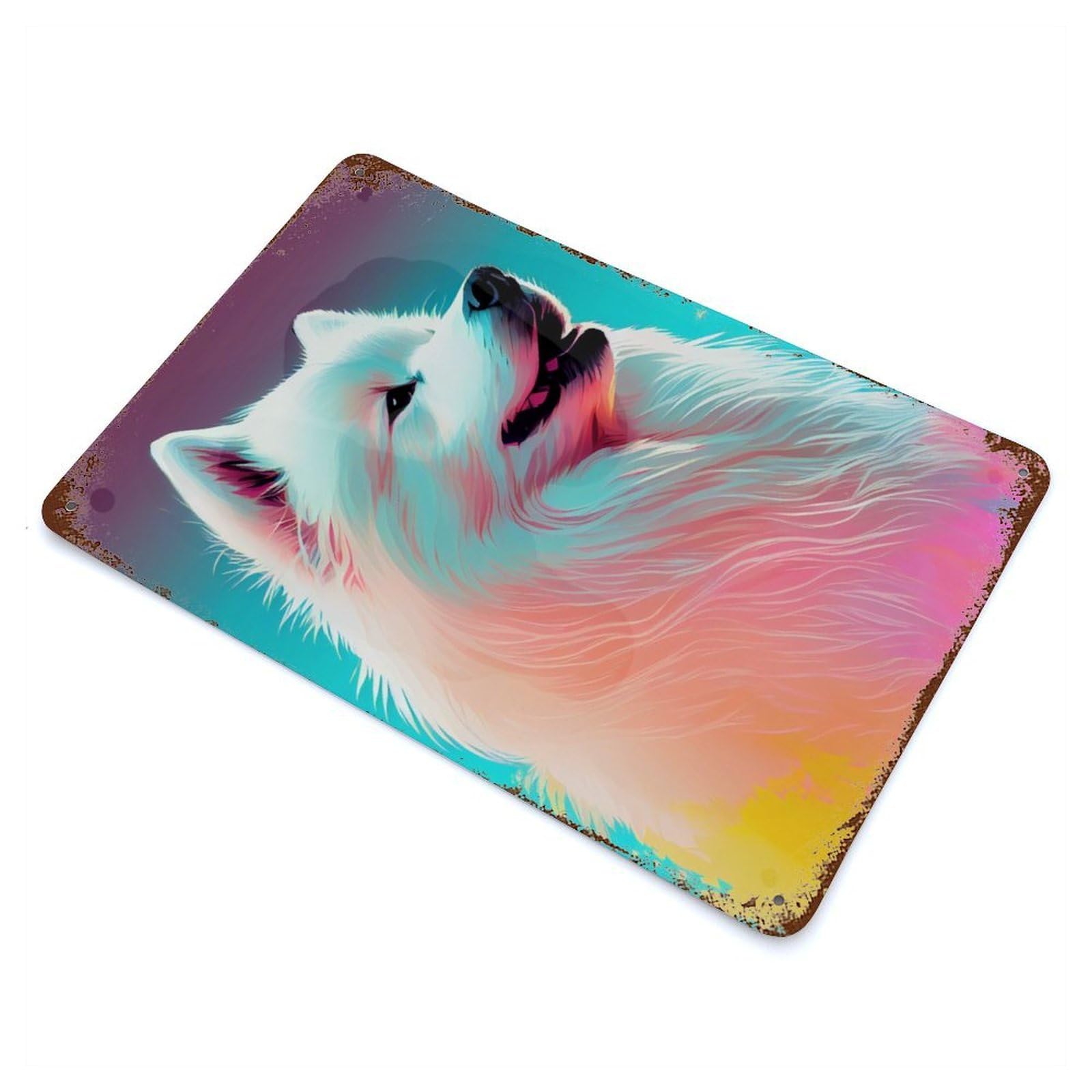 Samoyed Colorful Dog Rustic Tin Plaque 11.8"x7.9", for Shed, Workshop And Garage Wall Decor, Rustic Home Decor