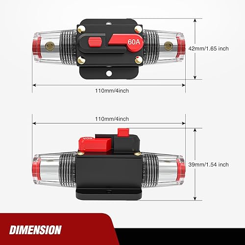 Miniatura 7 de Nilight Disyuntor en línea de 60 A reiniciable 12-24 V CC Soporte de fusible de reinicio manual 3-15AWG protección de sobrecarga para sistema de
