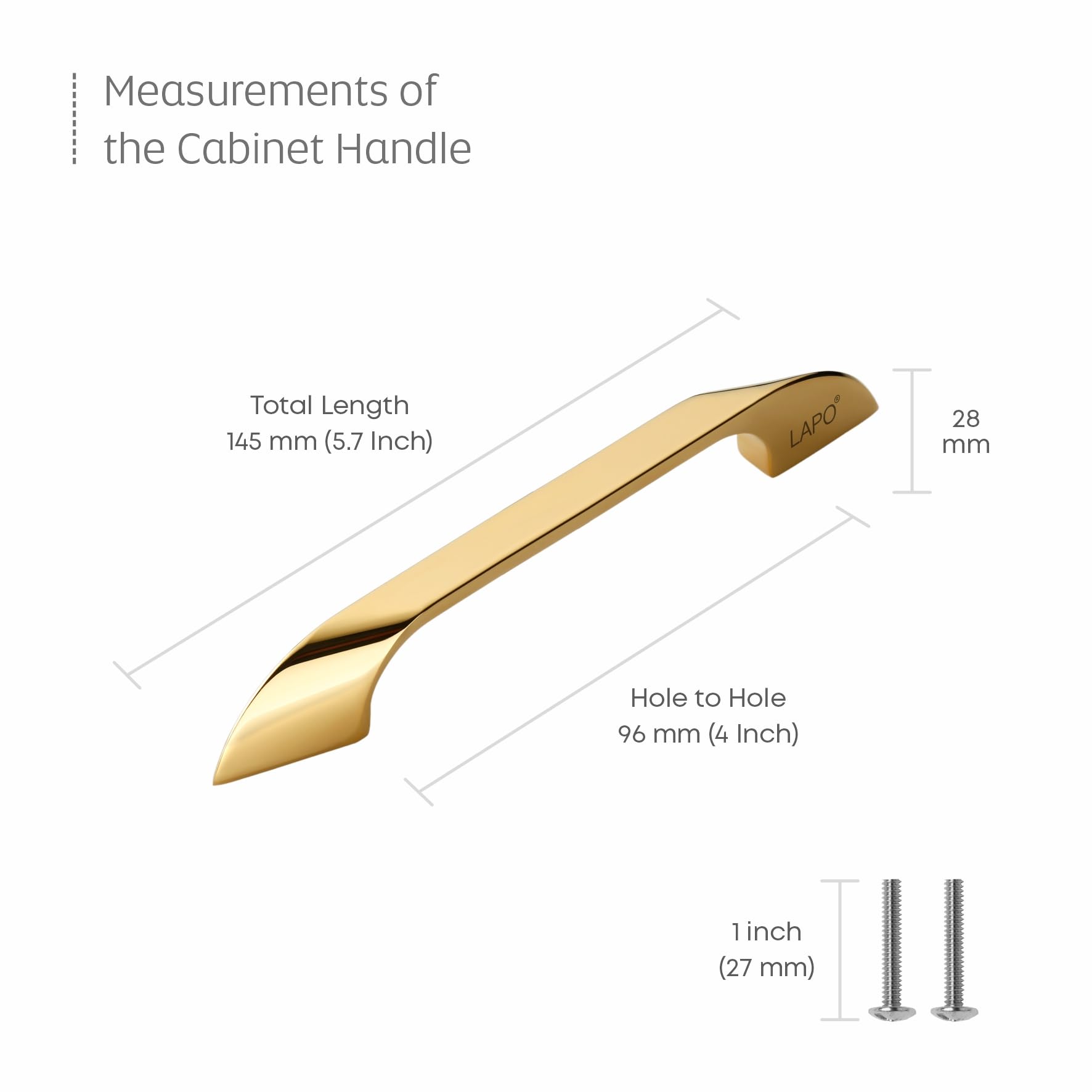 LAPO 4 Inch Cabinet Handles for Drawer Use, Kitchen & Wardrobe Fit, Scratch Free Surface, Easy Mount System, DIY Installation, 3 Years Warranty (96mm, PVD Gold Finish, Pack of 2) - Twist — Amazon image 6
