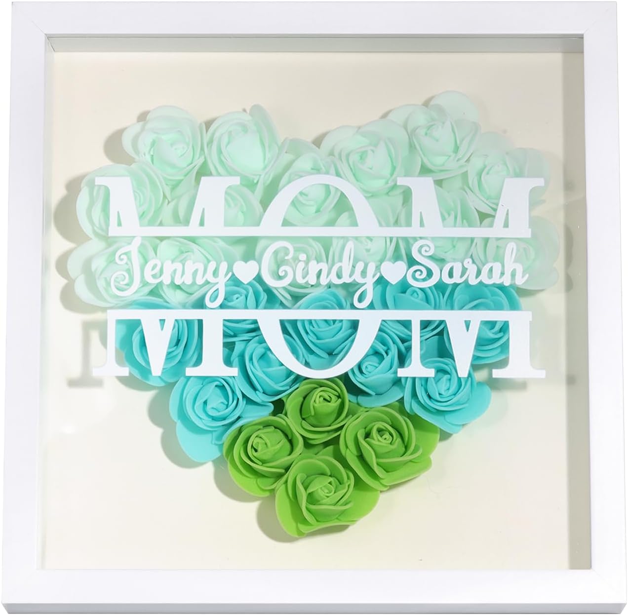 Personalized Mom Gifts from Daughter Son Custom Mom Flower Shadow Box Memorial Gifts for Mother's Day Birthday (Green)