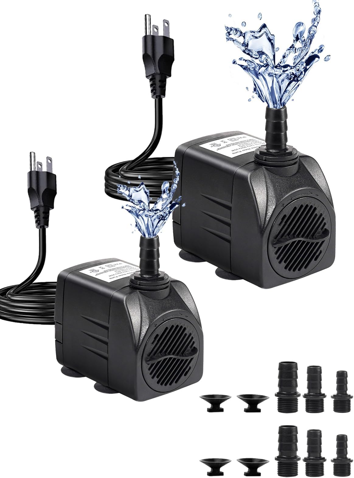 Fountain Pump, 400GPH Submersible Water Pump Outdoor, Ultra Quiet Water Fountain Pump With 6.5FT High Lift, 3 Nozzles for Fish Tank, Aquarium, Pond Waterfall, Hydroponics, 2 Pack