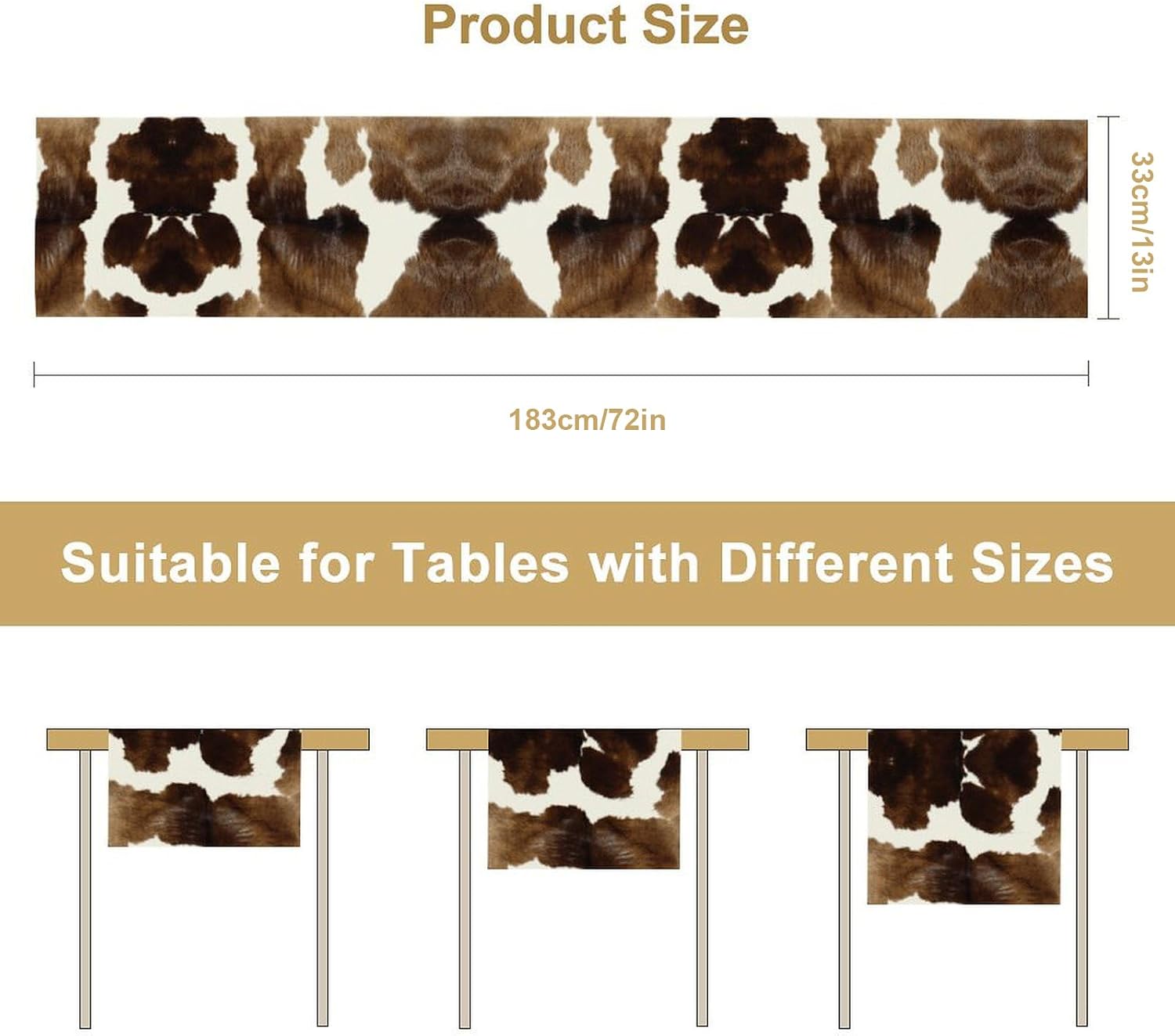 Cow Skin Fur Table Runner for Home Party Decorations Seasonal Summer Washable Kitchen Dining Table Decor for Birthday Party Coffee Table Family Dinners Holiday Wedding 13x72 Inch