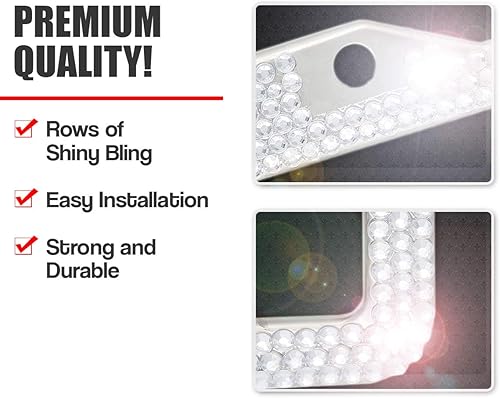 Vista 2 de Zone Tech Shiny Bling Placa Frame Crystal Bling Calidad Premium novedadPlaca Frame con tornillos de montaje