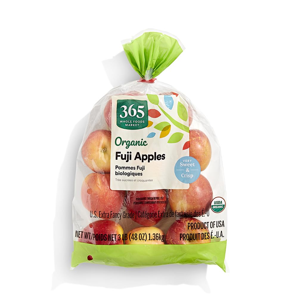 Organic Fuji Apples, 3 lb Bag - Fresh, Crisp & Sweet from 365 by Whole Foods Market, Washington or Chile Grown