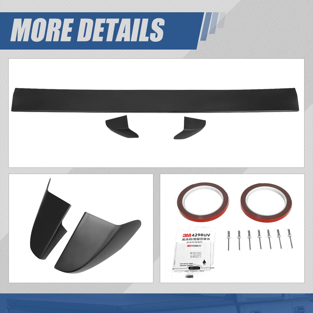 Auto Dynasty 3-Piece Intimidator Style Rear Truck Bed Tailgate Spoiler Cap Molding Top Protector Compatible with Chevy Silverado GMC Sierra 1500 Fleetside Bed 99-07, Matte Black
