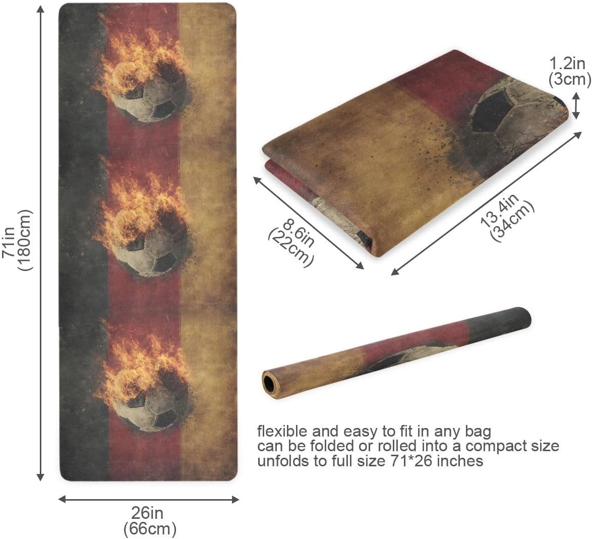 ALAZA German Flag Football Fire Yoga Mat Non Slip Fitness Exercise Mat, Workout Mat for Yoga, Pilates and Floor Exercises