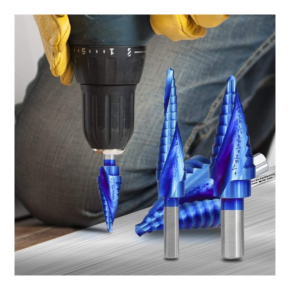 Set di 5 punte per trapano a gradini HSS a spirale per legno, metallo e metallo, per trapano