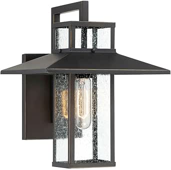 Minka Lavery 73150-143C Danforth Park Clear Seedy Glass Outdoor Wall Sconce, 1-Light 60 Watts, Oil Rubbed Bronze, 13" H x 10" W