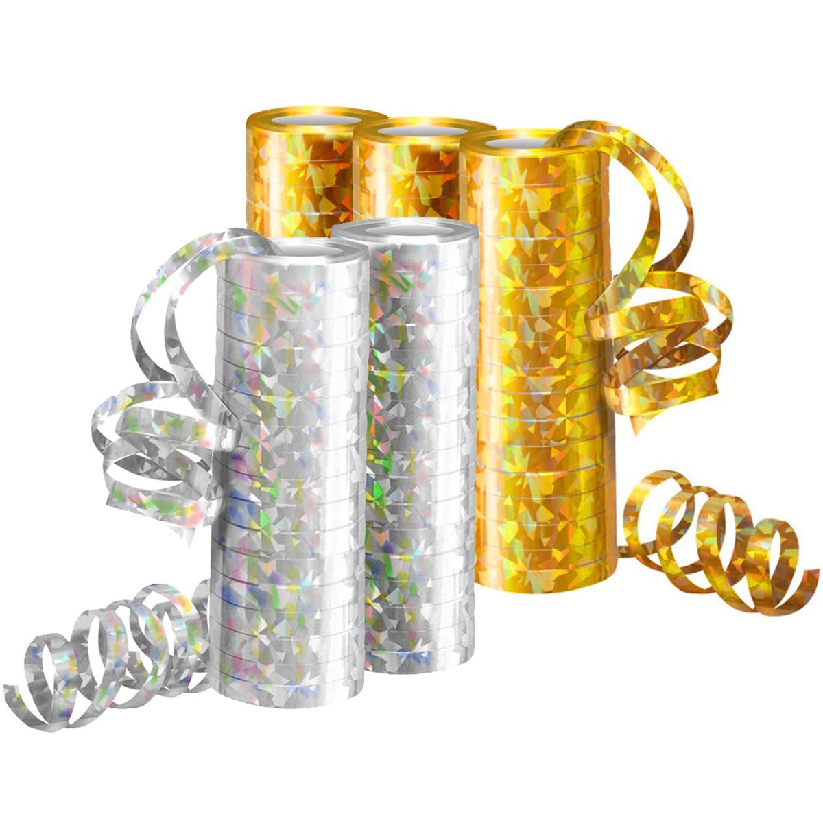 Luftschlangen Metallic Gold & Silber, Party Deko – 5 Rollen mit 18 Glitzernden Luftschlangen für Geburtstag –5STK–