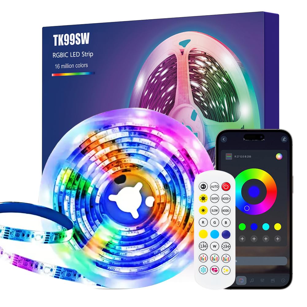 RGBIC LED Strip 2m, LED Streifen Steuerbar via App und Fernbedienung, LED TV Hintergrundbeleuchtung for 40 bis 60 zoll TVs, USB Led Eingebaut-IC Beleuchtung für TV, PC, Deko, Party