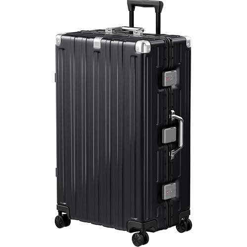 Krute Aluminum Frame Luggage 28 Inch Checked Suitcase with Spinner Wheels TSA Approved No Zipper Hard Shell Luggage PC+ABS Travel Suitcase