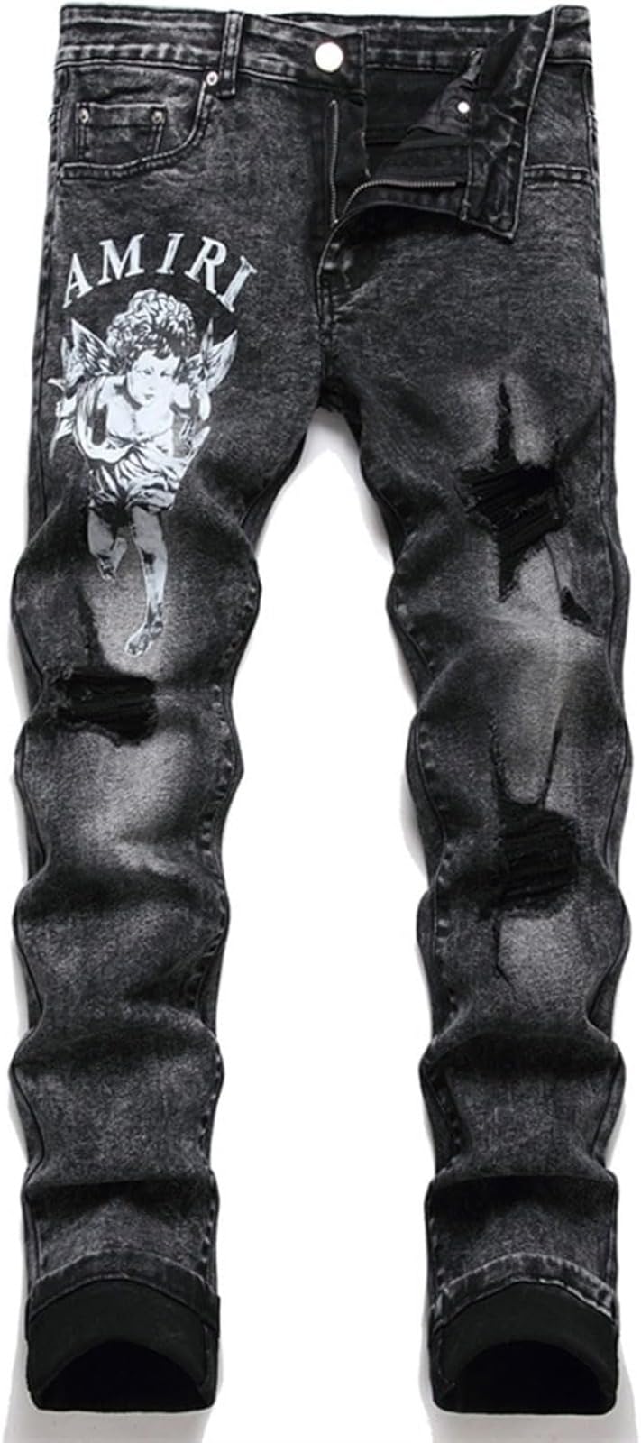 Jeans Stampati Modello Punk retrò da Uomo Goth Harajuku Punk Primavera E Autunno Moda Tendenza Sottile Jeans Dritti Elasticizzati