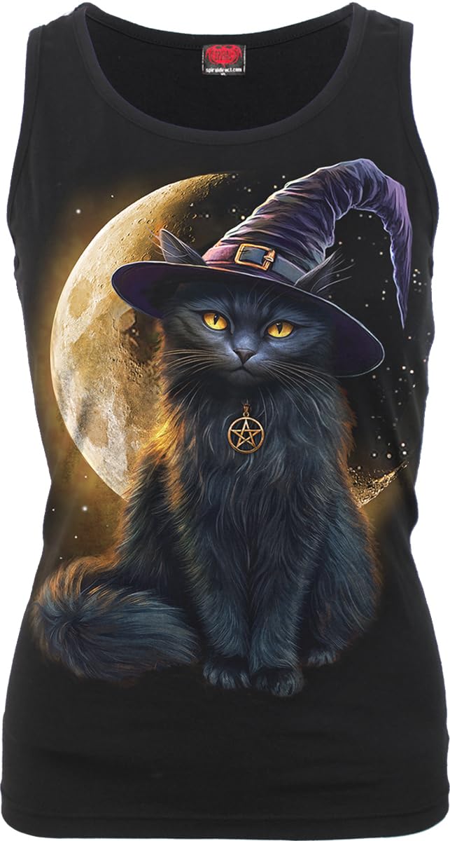 Spiral Women's Black Direct - Familiar Magic - Razor Back Top - Cotton - Size M - Gothic Cat Tops - Sleeveless