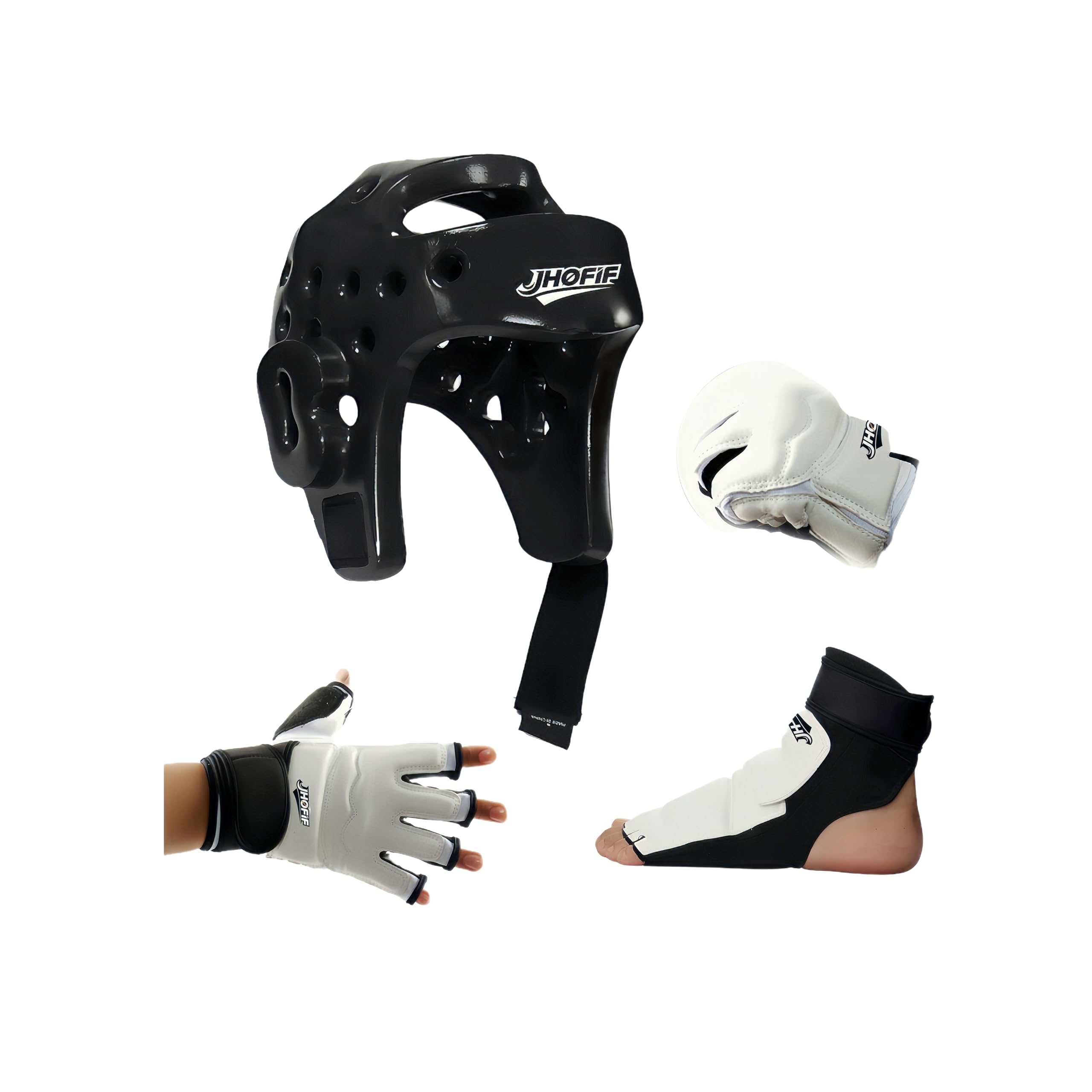JHOFIF Martial Arts Karate Protective Sparring Gear Package Deal/Gift Adjustable Adult & Youth Headgear, Gloves & Kicks for MMA, Taekwondo, Boxing Training (White, Small) : Sports & Outdoors
