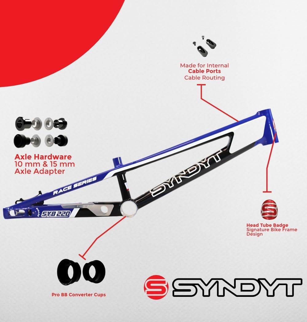 220 Pro 3XL BMX Racing Bike Frame – 22” Top Tube, 6061-T6 Aluminum (4.15 lbs), Tapered 42/52 Head Tube, B52 Tech BB, 10/15/20mm Hubs, 140mm Disc Brake, Chain Tensioners – Bicycle Frame