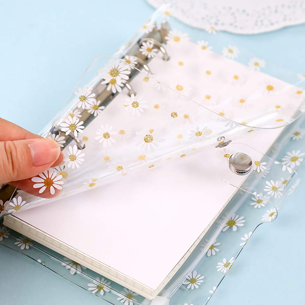 JIHUOO A6 Gänseblümchen Klar Ringbuchordner Ringbuchhülle Ringbuch Notizbuch Hülle Binder Abdeckung mit Schnappen