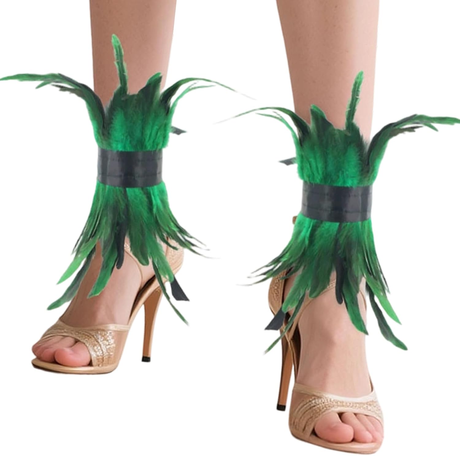 Feathered Leg Warmers For Women Soft Foot Cuffs Raves Dance Elastic Ankle Bands Halloween Costume Cosplay Accessories(Green)