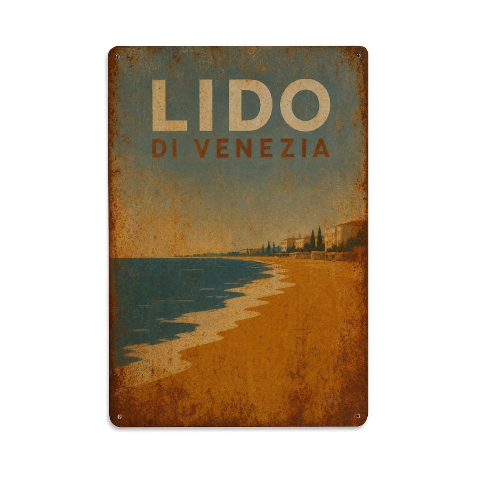 Huiyhb 8X12inch(20X30cm) Vintage Travel Lido Venezia Golden Sand Beach Italy Metal Tin Sign