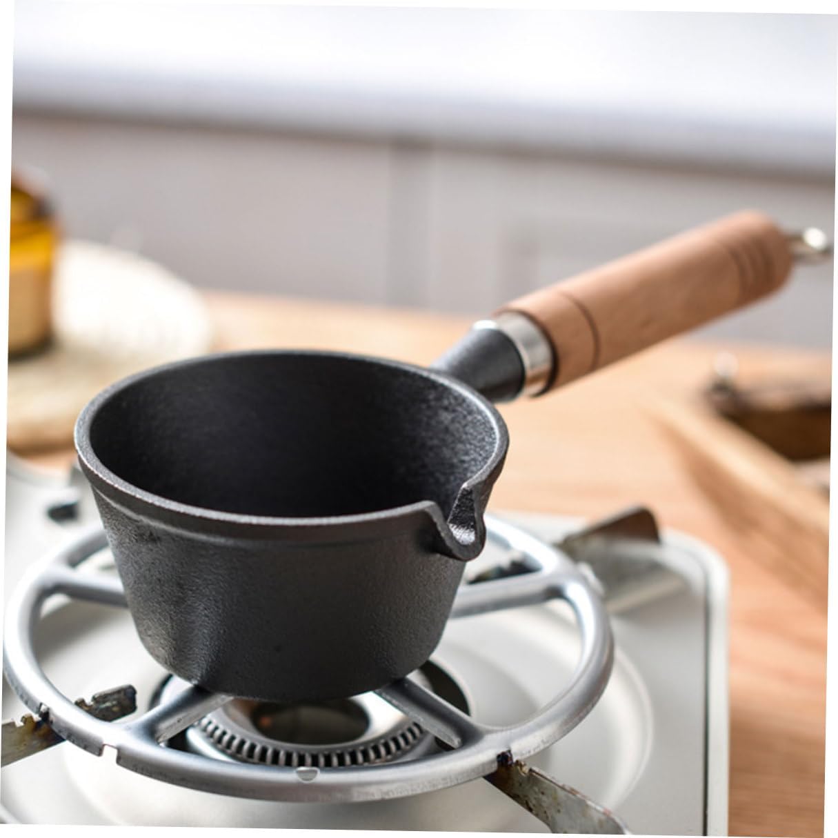 TOYANDONA Mini Metal Skillet 11cm with Wooden Handle, Small Egg Frying Pan Nonstick Surface, 6cm Deep Omelet Pan for Home Kitchen Cooking