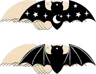 Large Size 7inch Wooden Halloween Ornaments to Paint,Bat Cutouts Unfinished DIY Blank Unfinished Pumpkin Wood Discs Ornament for Crafts Hanging Autumn Decorations 10PCS