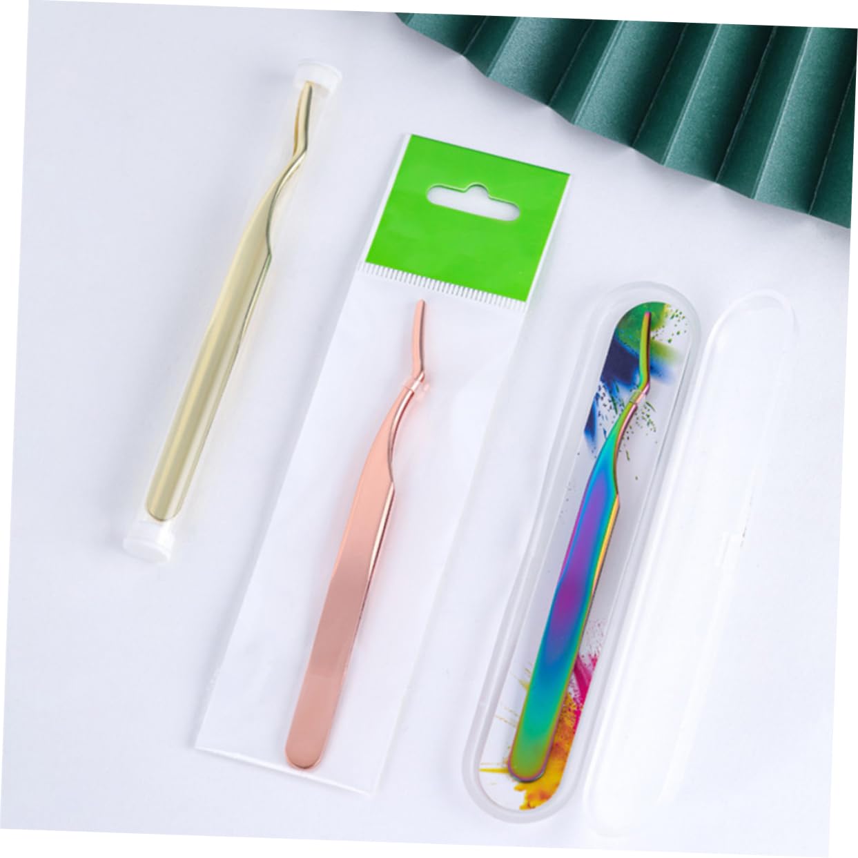 CALLARON 2Pcs Colored Titanium Eyelash Extension Tweezers Professional Stainless Steel Grafting Eyelashes Tweezers with Curved Tips for Precision Maneuvering and Isolation