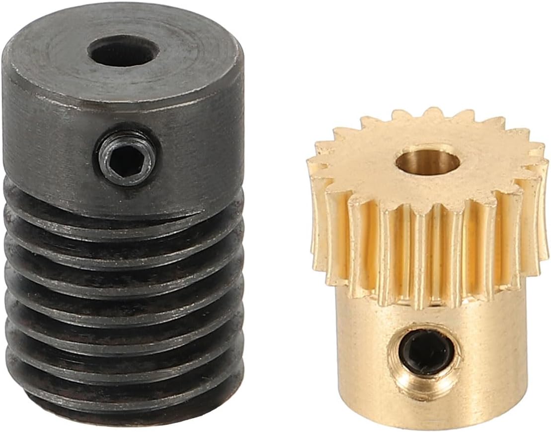 uxcell Worm Gear Set 20T 0.5 Module 20:1 Reduction Rate, Right Rotation Drive Gear Box Wheel Reduce Transmission Part (Brass Gear-3mm Bore, #45 Steel Rod 3mm Bore)