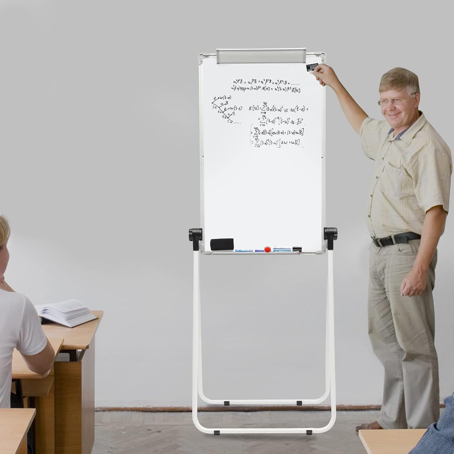 Standing Whiteboard, 36'' x 24'' Double Sided Portable Magnetic White Board with Stand, Height Adjustable White Board Easel for Classroom, Home & Office