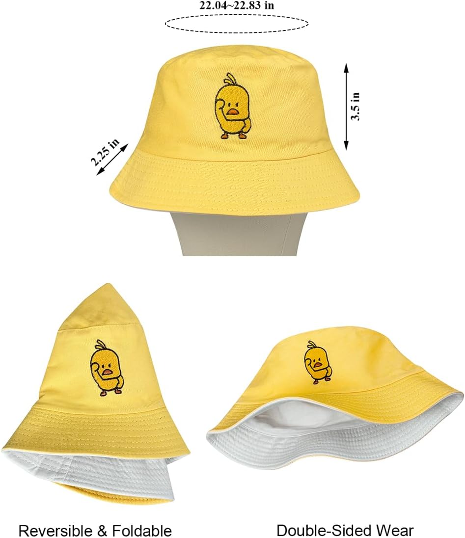 Unisex Duck Bucket Hat Fashion Reversible Embroidered Hat Double Sided Wear Fisherman Cap