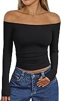 Trendy Queen Women's Long Sleeve Off Shoulder Y2K Top - Cute Soft Stretch Fall Outfits Going Out Tops