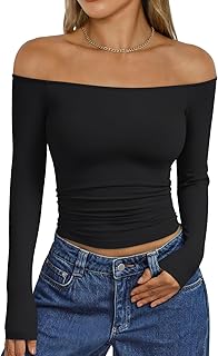 Trendy Queen Womens Long Sleeve Off The Shoulder Tops Going Out Cute Basic Y2K Fall Fashion 2025 Outfits Clothes