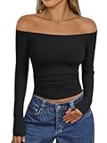 Womens Long Sleeve Off The Shoulder Tops Going Out Cute Basic Y2K Fall Fashion 2025 Outfits Clothes