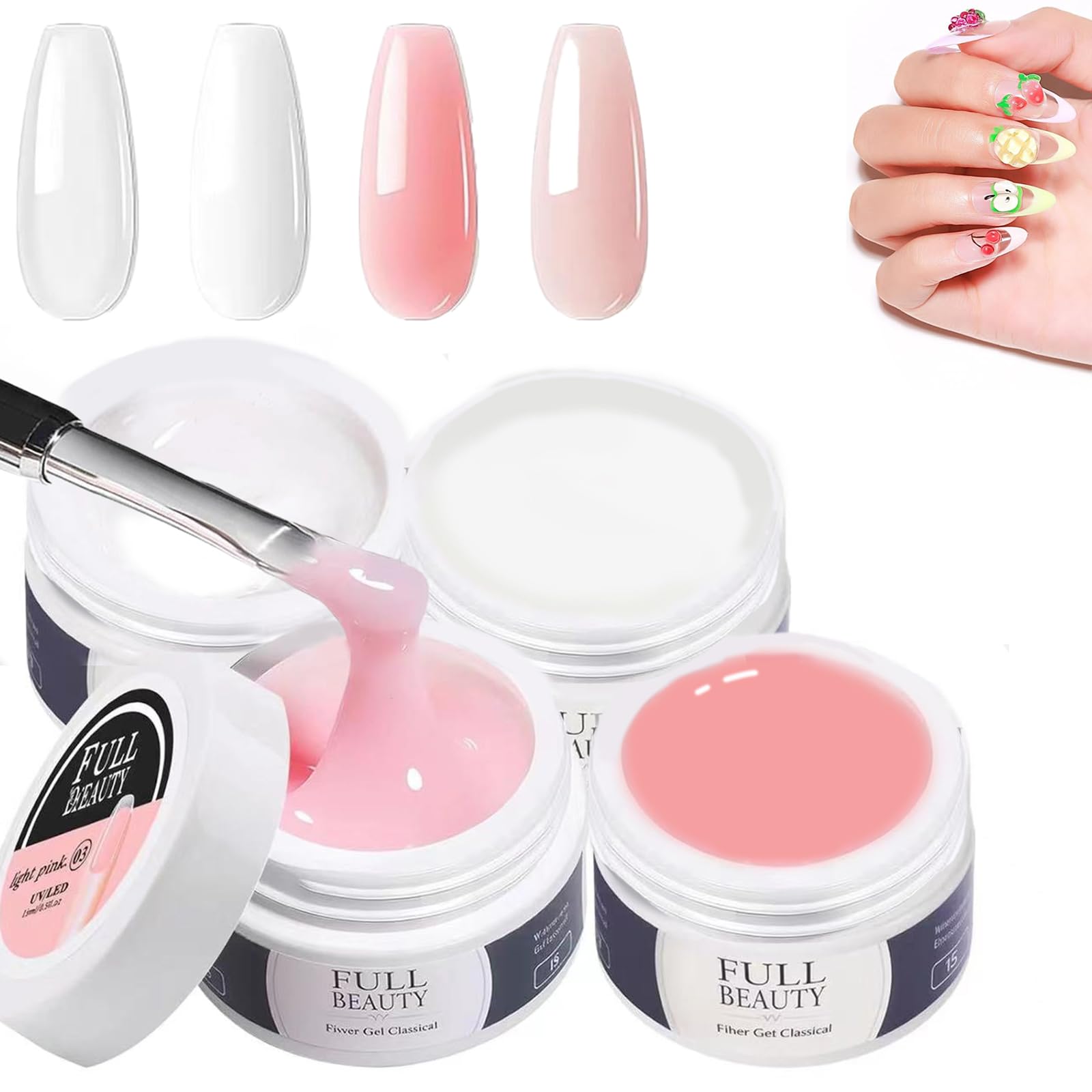 4 Colori Gel Unghie Ricostruzione, 15 ML Builder Nails Gel Ricostruzione Unghie, Gel Ricostruzione Unghie Professionale, per Rinforzare Proteggere Allungare