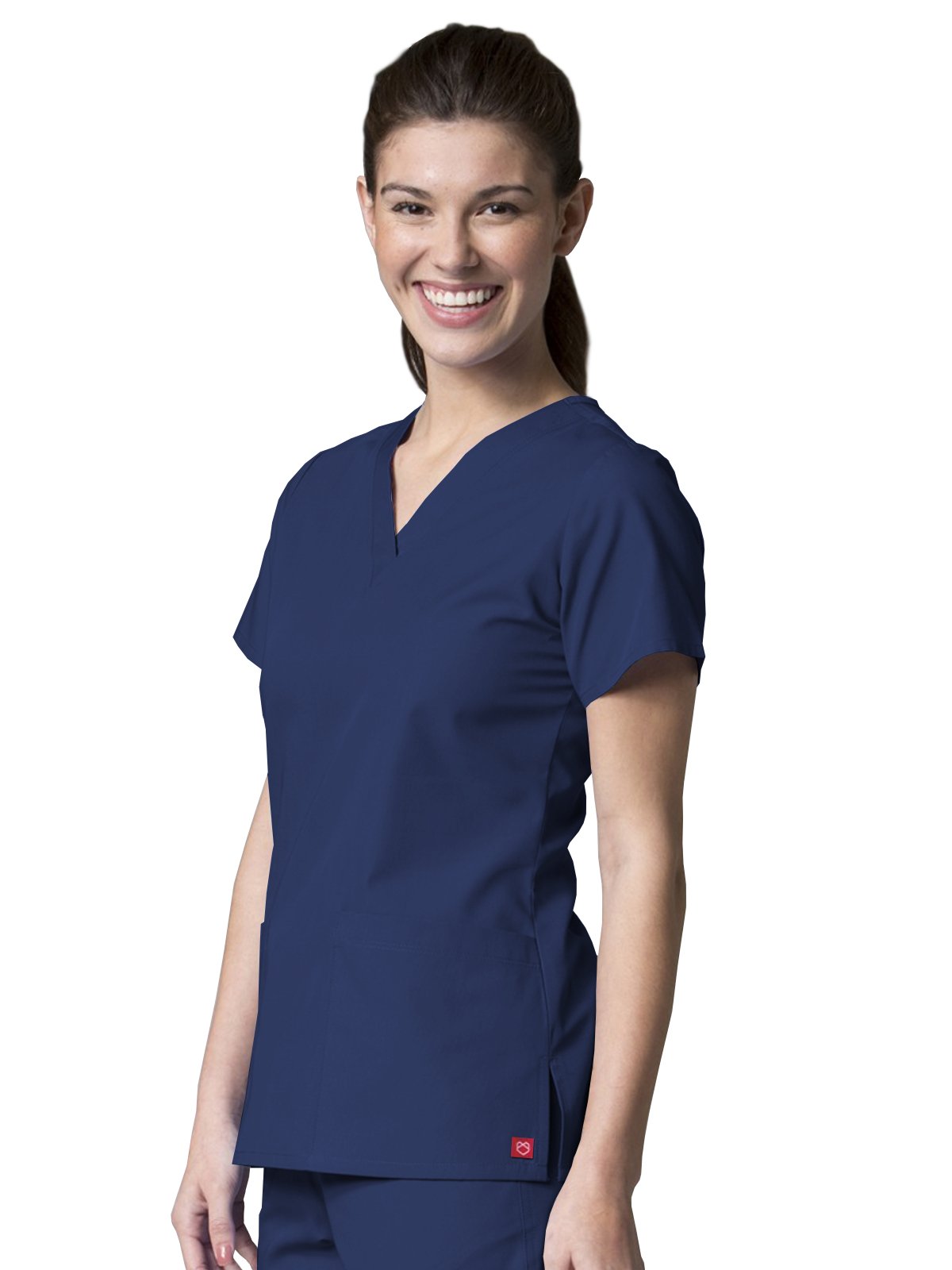 Red PandaMaevn Women's V-Neck Two Pocket Top(True Navy, Medium)
