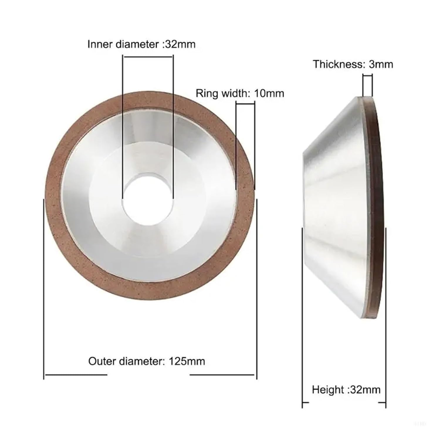 31BD 180グリット研削カップホイール、鋸歯加工用超硬金属グラインダーディスク用(10x3mm)