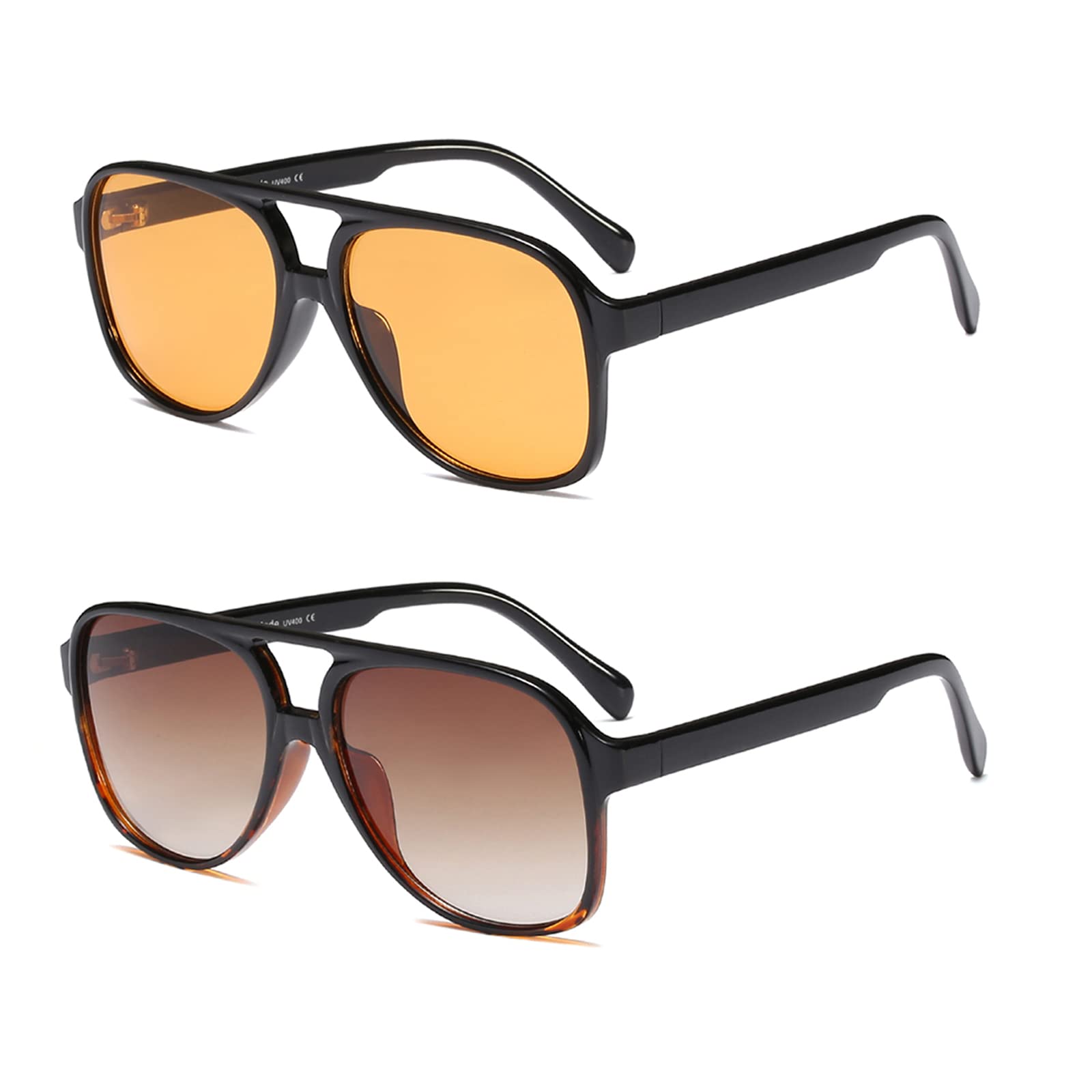 Vintage Retro 70er Jahre Sonnenbrille für Damen, klassischer quadratischer Fliegerrahmen, groß, Schildkröte gelb und braun
