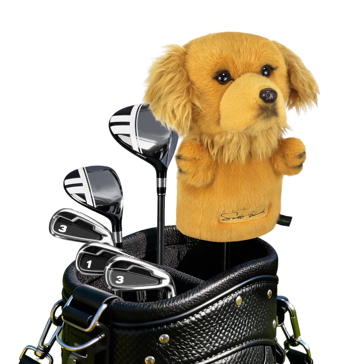 Scott Edward Golden Retriever Golf Club Cover Fit Well for Driver Wood Golf Club, Funny Cute Animal Design Soft Functional Golf Headcover Stylish Protection for Your Clubs for Men and Women