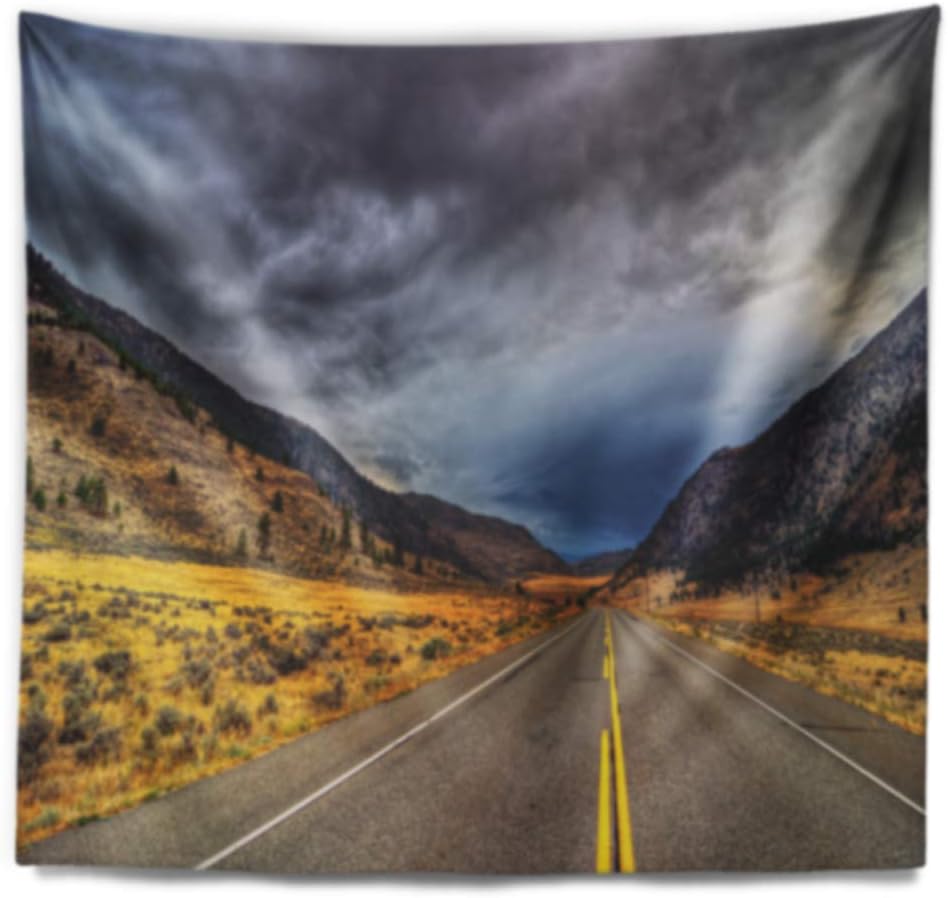 Designart ' Mountain Desert Highway British Columbia' Landscape Tapestry Blanket Décor Wall Art for Home and Office, Created on Lightweight Polyester Fabric x Large: 92 in. x 78 in