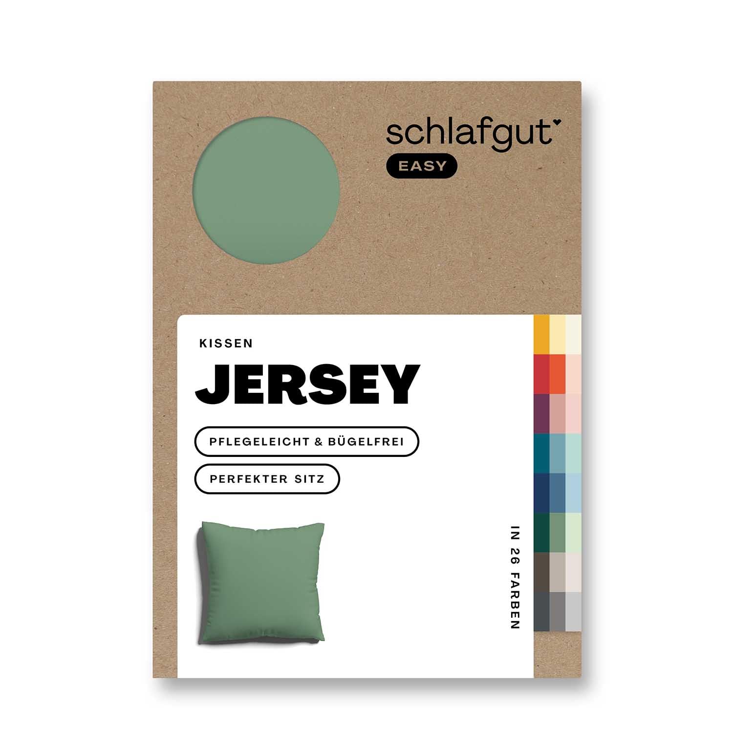 schlafgut Easy Mako-Jersey Kissenbezug 40x40 cm Green Mid (Grün) – 100% Baumwolle Kopfkissenbezug Bügelfrei mit Ton-in-Ton Reißverschluss – Made in Green by Oeko-TEX