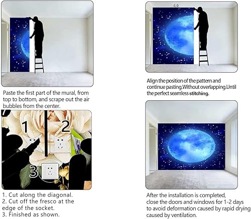 Miniatura 4 de Papel tapiz para muebles de madera, luna, cielo estrellado, extraíble, para inquilinos, decoración de pared, cuarto de lavado, sin pegamento para
