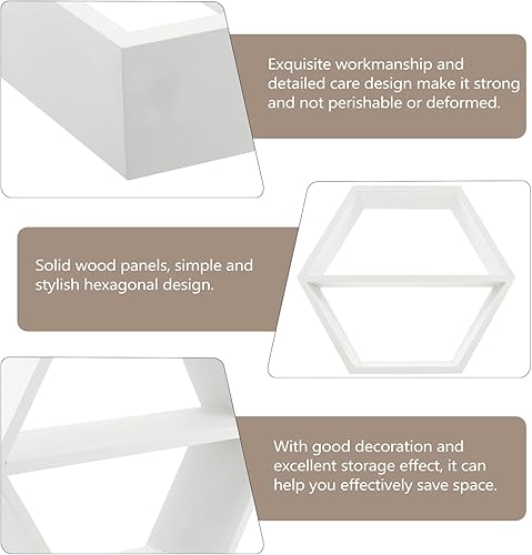 Miniatura 6 de LIFKOME Estantes flotantes hexagonales para colgar en la pared, hexagonal, rústico, de madera, para sala de estar, dormitorio, baño, cocina