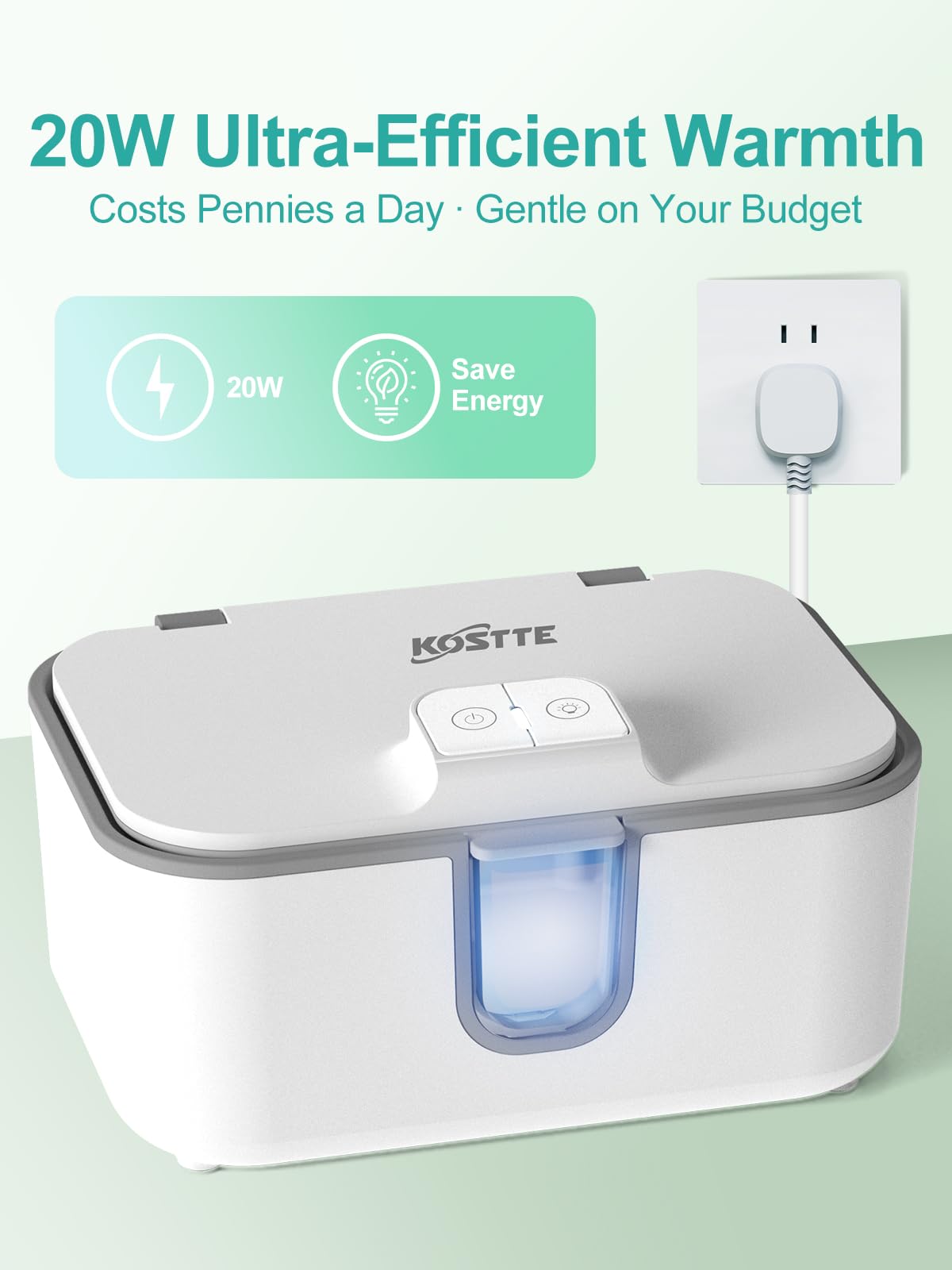 Chauffe-lingettes pour bébé, distributeur de lingettes de grande capacité, chauffe-couches chauffant avec veilleuse, interrupteur marche/arrêt, blanc