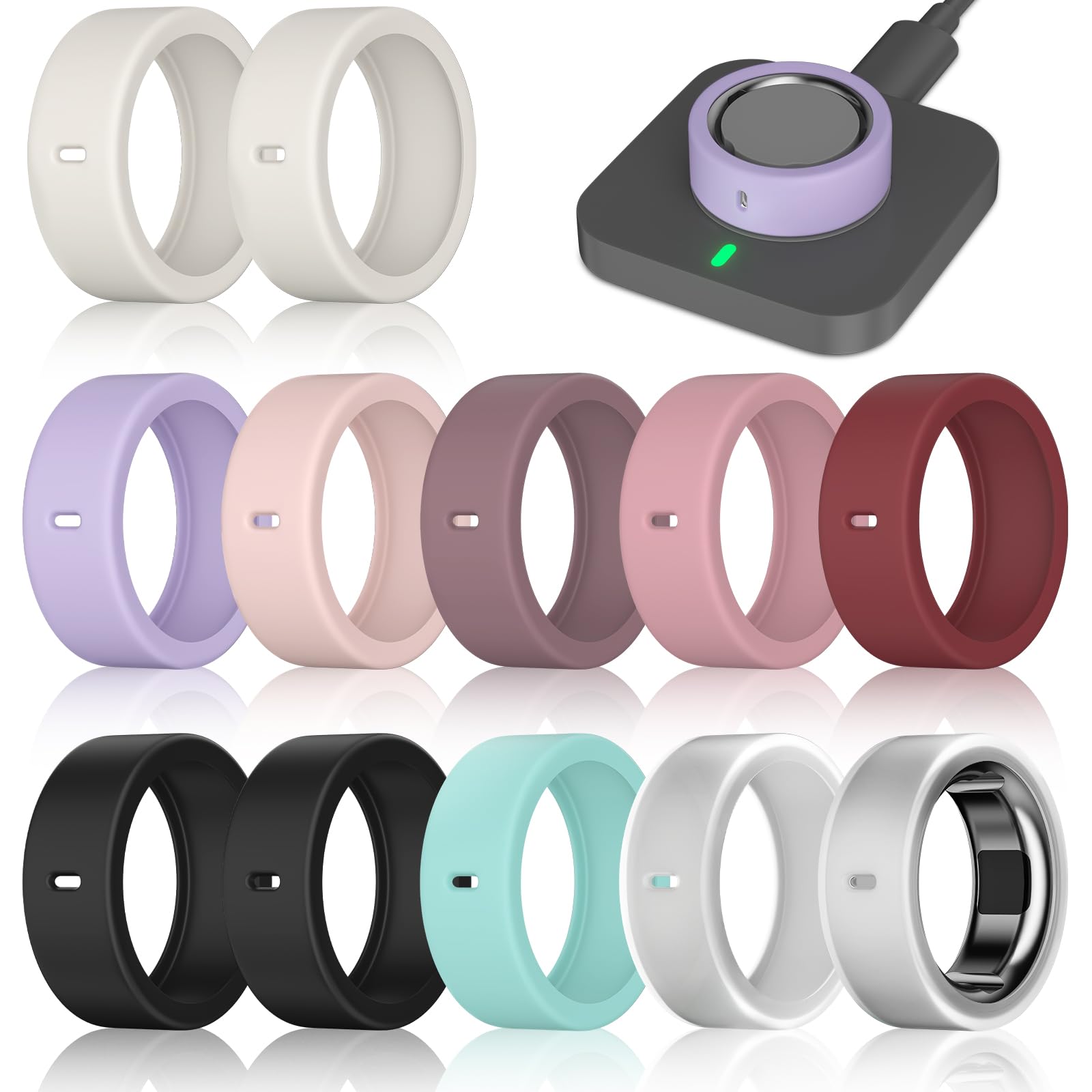 Photo 1 of 12 Pack Ring Cover Compatible with Oura Ring Gen 4/4 Ceramic, Oura Ring Gen 3 Horizon/Heritage, Support Charging with Cover on, Anti-Scratch Elastic Silicone Ring Protector for Men Women Working Out