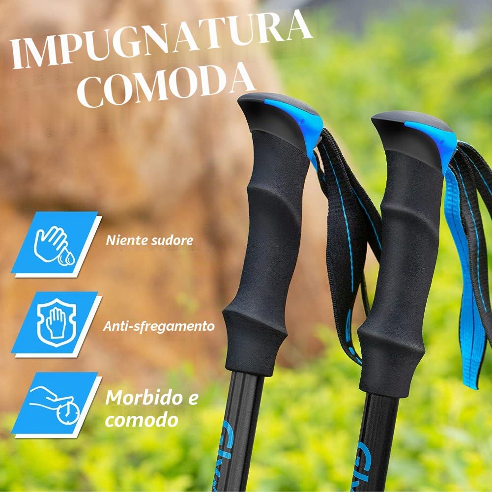 Glymnis Bastoni Trekking Bastoncini da Trekking Pieghevoli e Antiurto 110-130cm 5 Senzioni in Alluminio 7075 Impugnatura in Eva Punta in Carburo di Tungsteno Perfetti per Escursioni