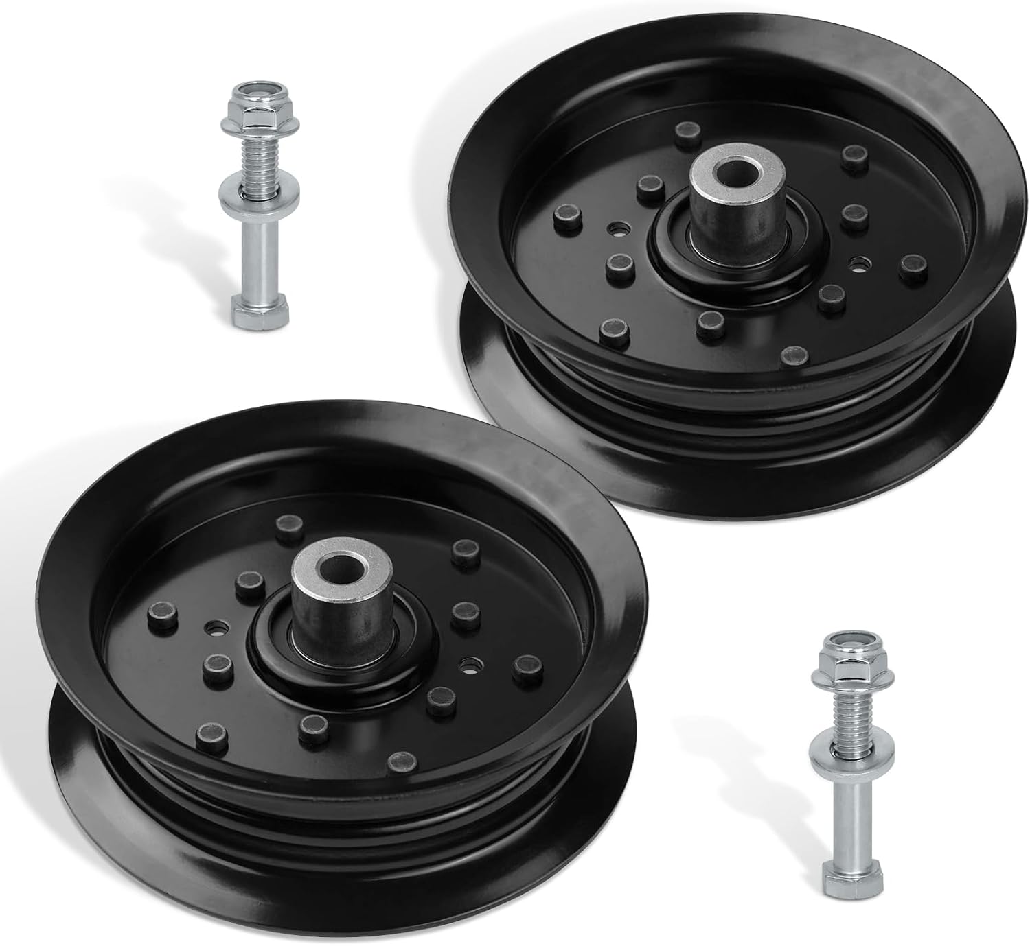 UP2WIN Flat Idler Pulley Bearing Compatible with Craftsman Husq A riens Sears Pou LAN Riding Lawn Mower Tractor with 42" 46" 48" 54” Deck, Replace 197379, 196106, 2 Pack