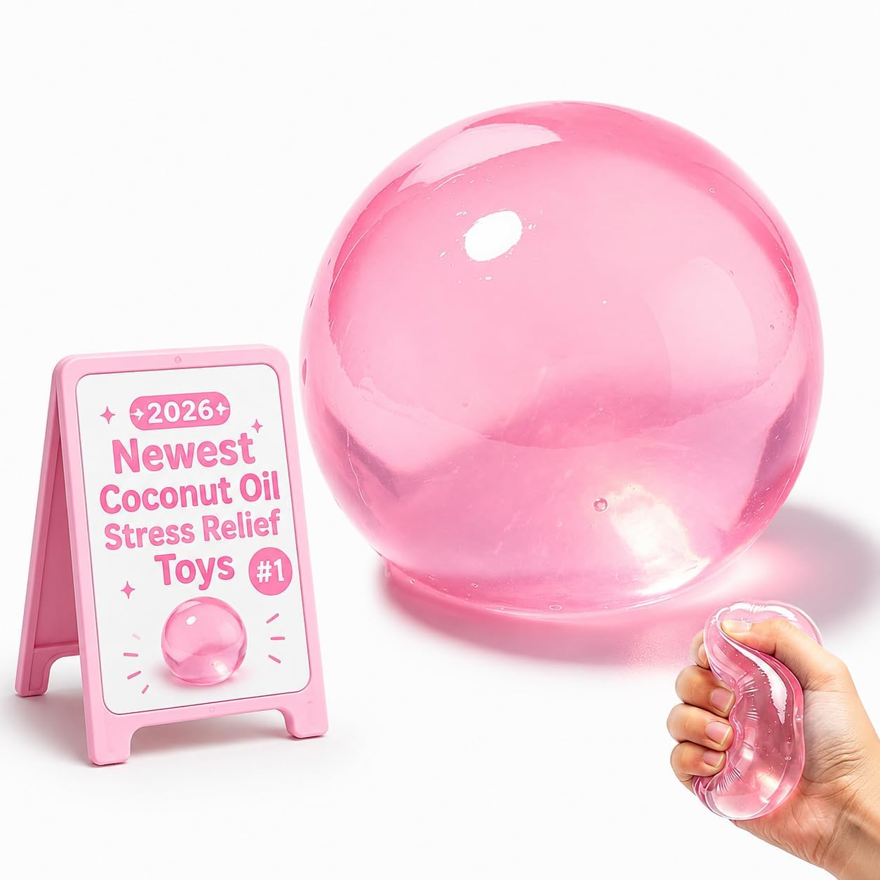Coconut Oil Squishy, Coconut Oil Stress Relief Ball, Zero Bounce Back Sensory Squeeze, Cute Soft Squishy Stress Relief Desk Party Favor Birthday Gift (Pink)
