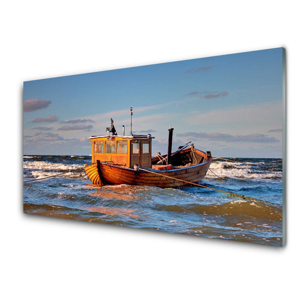 Tableau sur verre trempé 100x50cm Tulup tableau mural paysage bateau