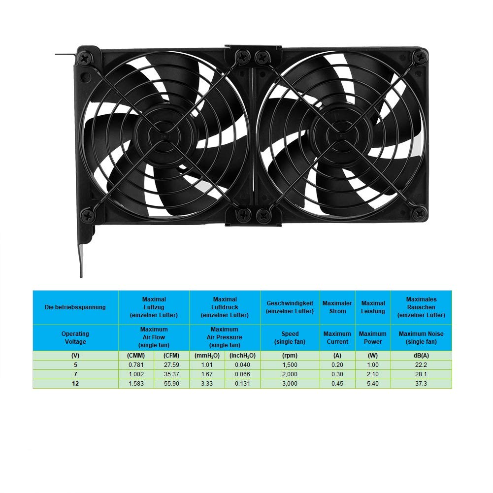 Ventilateur de Carte Graphique 2 x 92 mm - Flux d'Air Élevé, Refroidisseur de Support PCI - GPU, Compatible 5V, 7V, 12V et Carte Mère
