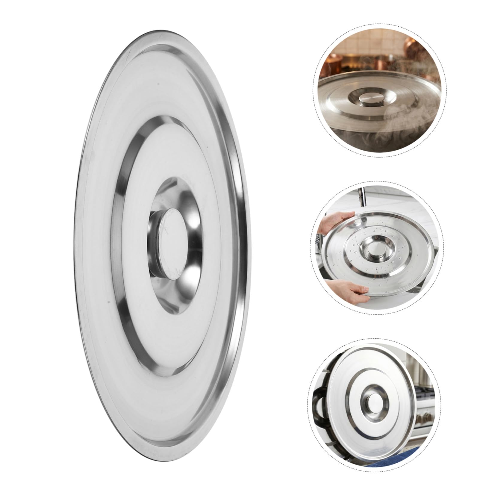 Generico 2 Pezzi Coperchio in Acciaio Inossidabile Spesso con Manico, Compatibile con Pentole, Resistente, per Cucina Domestica e Professionale, Colore Argento