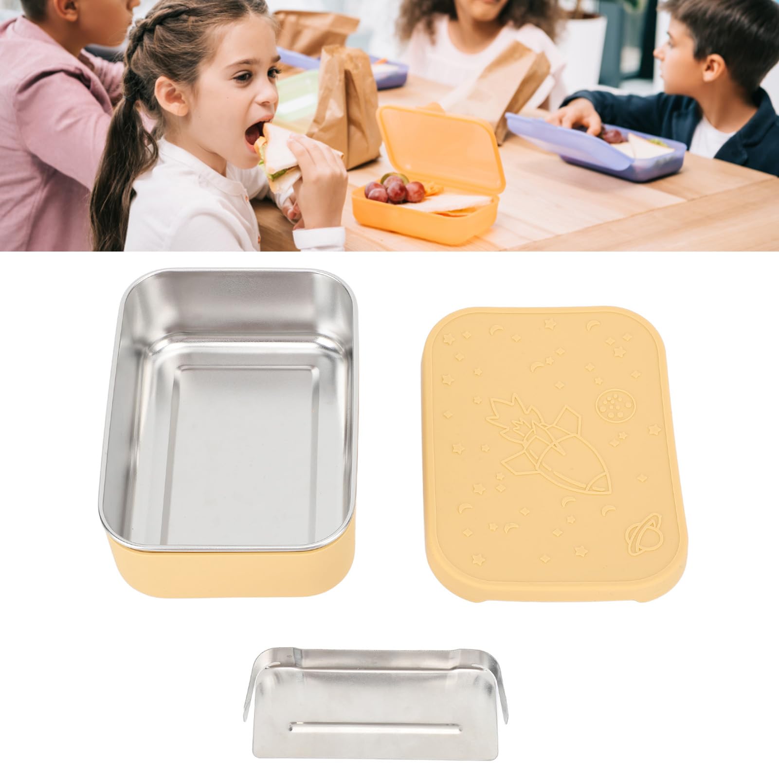 SIXRUN Lunch Box in Acciaio Inossidabile, Contenitore per Alimenti 304 da 850 Ml con Divisore Mobile e Coperchio in Silicone a Tenuta Stagna, Box in Metallo per Picnic in Ufficio Scolastico Adulti